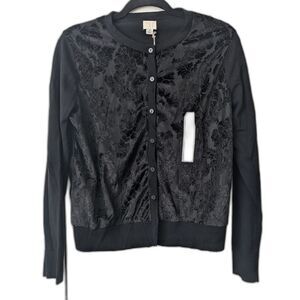 NWT A New Day Black Velvet Floral Cardigan Sweater Medium